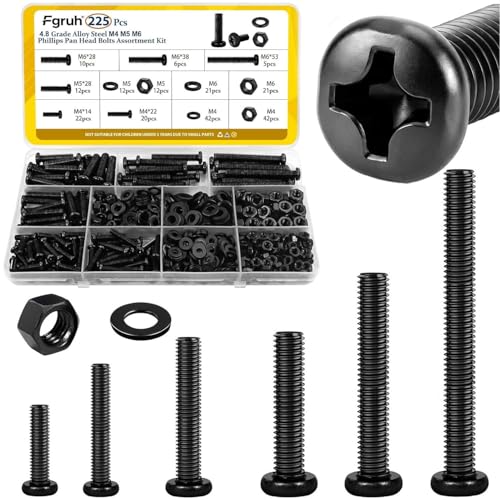 225pcs Screws and Nuts Assortment Kit,M4 M5 M6 Phillips Pan Head Assorted Nuts and Bolts,Washers Kit for Headboard, Wall Plate Switch, Receptacles Mounting Screws Black - size: B M4M5M6 225pcs