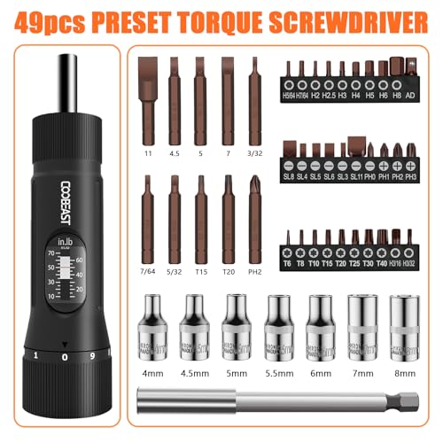 coobeast 49Pcs Preset 1/4” Drive Torque Screwdriver with S2 Bits - size: 49 PCS