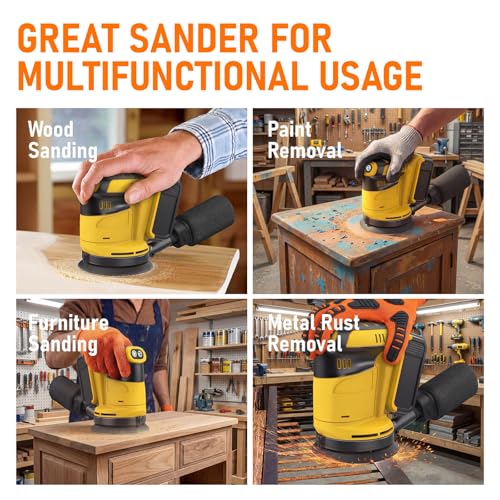 Cordless Random Orbital Sander Compatible with DeWalt 20V MAX Battery (No Battery) 5-Inch Brushless Electric Sander with 3-Speed & Dust Collector, for Woodworking, Metal& DIY Sanding