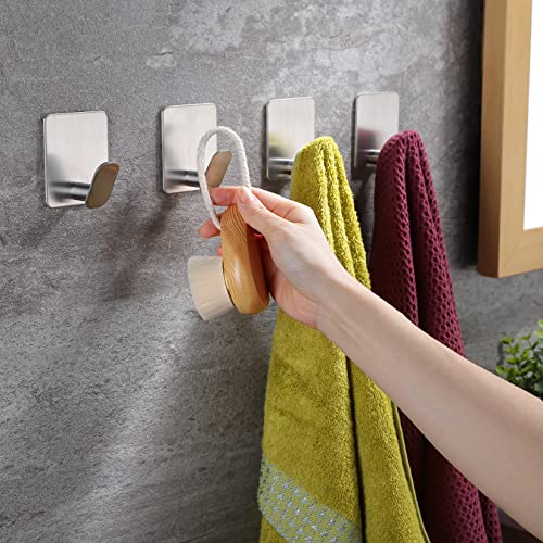 DELITON Towel Hooks for Bathrooms - 8 Pack Adhesive Wall Hooks for Hanging Robe Coat Stick on Hook No Damage SUS 304 Stainless Steel, Silver - color: Silver-8