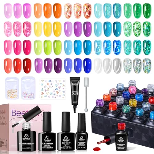 Beetles Jelly Gel Nail Polish Set, 20 Colors Neon Rainbow Soak Off Gel - color: Sunbeam Jelly - 20 Colors