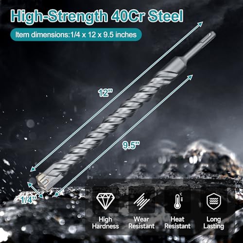 1/4 Inch x 12 Inch SDS Plus Rotary Hammer Drill Bit - size: 1/4 in, style: 12 Inch