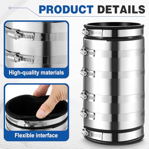 Kingdder 1 Pcs 3 Inch XL Shielded Flexible Coupling, Below-Ground Pipe Connector for PVC, Cast Iron, Steel Pipes, DWV Sewer Drain, Fits OD 3.15-3.7 in - size: 3 Inch