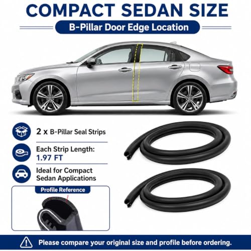 2pcs 1.97ft B-Pillar Car Door Seal Strip Automotive Weather - size: 1.97ft