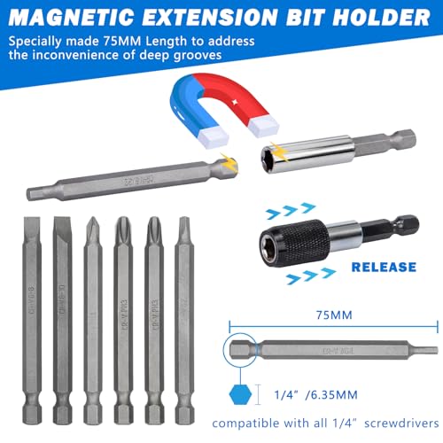 208-Piece Professional Screwdriver Bit Set, 1/4" Hex Shank Chrome Vanadium Steel Driver Bit Set, Includes Security Bits, Nut Driver and Bit Holder - style: 208PCS