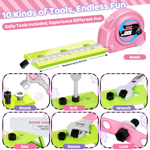 Kids Tool Set, Toddler Tool Box, Toy Drill, Construction Toys for Ages 3-5 - color: Pink