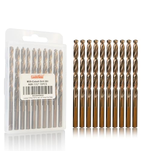 Luckyway 7/32" Cobalt Drill Bit (10 Pcs), Jobber Length Twist Drill Bit Set for Hard Metal, Stainless Steel, Cast Iron, Wood and Plastic, with Storage Case - style: 7/32" (10Pcs) Cobalt Drill Bits