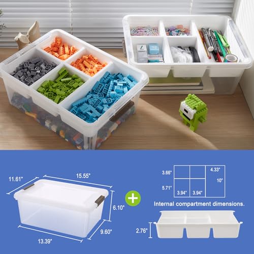 17QT Clear Plastic Craft Storage Box with Removable Tray & Lid - 2 packs - size: 2Pack-17QT