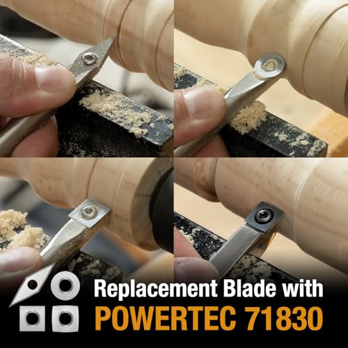 POWERTEC 4 Pcs Carbide Lathe Tools for Woodturning, Wood Lathe Tools with Radius Edge Square, Flat Edge Square, Round and Diamond, Lathe Toolds with Replaceable Blade (71826) - style: 4pcs set