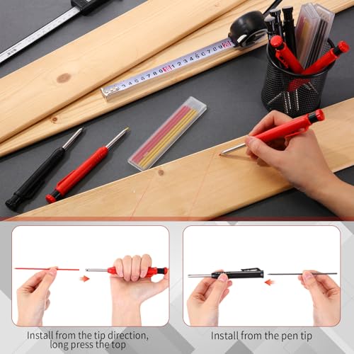 MotiMind 8 Pcs Mechanical Carpenter Pencils, 2.8mm, Black+red - color: Black+red