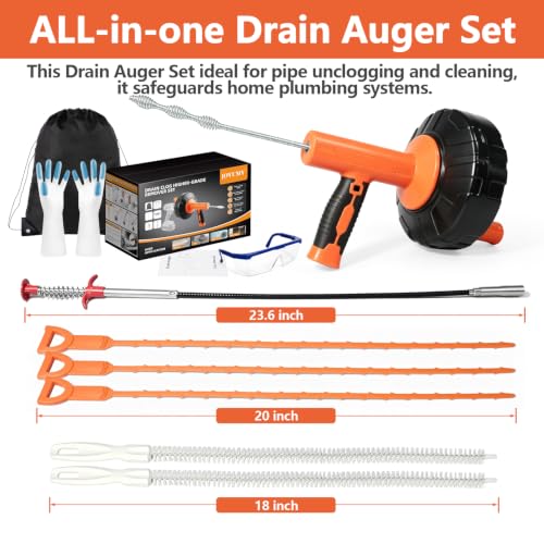 Drain Snake 8Set-33Ft Drain Clog Remover,34inch Heavy Duty Plumbing Snake,20inch Hair Clog Remover,Cleaning Brush,Goggles and Gloves Manual or Powered for Bathtub,Sewer,Sink,Drainage Pipe - style: 10SET Electric Heavy Duty