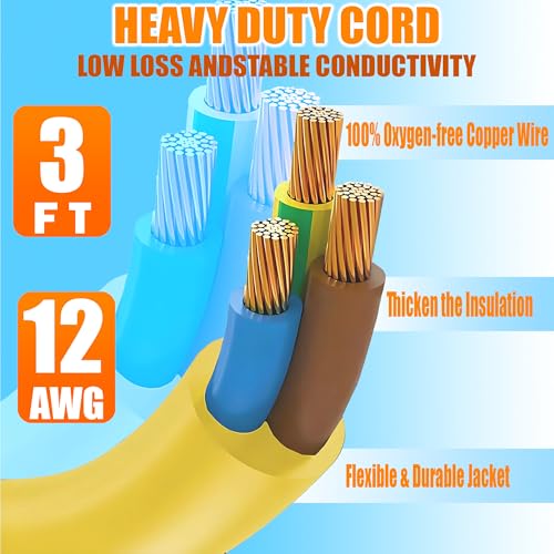 3FT 12AWG Heavy Duty Right-Angle 15Amp to 20Amp Extension Cord - size: 3Ft extension cord