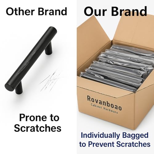 35 Pack Black Cabinet Handles 3 inch, Stainless Steel Drawer Pulls, Precise Hole Spacing ±0.1mm, Complete Screws Included, Rust-Resistant for Kitchen Cabinet Upgrade & Apartment Renovation,5 In Length - color: Matte Black, size: 3 inch Hole Center