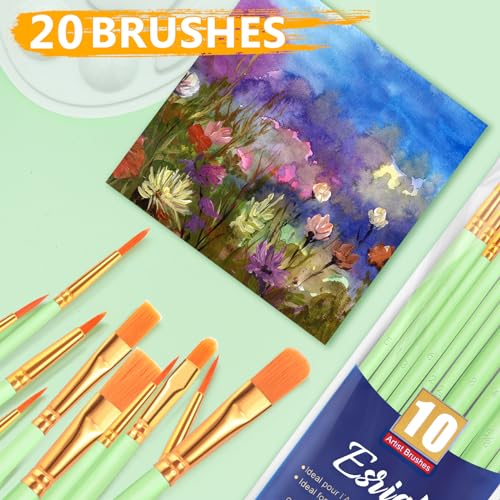 ESRICH 20PCS Paint Brushes, Paint Brush for Acrylic Painting - color: Green, size: 20