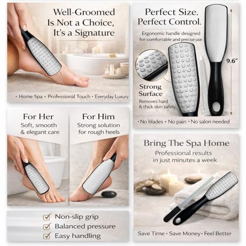 Professional Foot File & Callus Remover 2-in-1 Set for Seniors and Adults –9.6" Foot Rasp with 6.7" Nail File – Sapphire Black– Durable & Hygienic Pedicure Tool for Smooth, Soft Feet–Wet & Dry Use