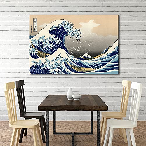 Wieco Art Great Wave of Kanagawa Katsushika Hokusai Extra Large Modern Gallery Wrapped Giclee Canvas Prints Abstract Seascape Sea Artwork Pictures Paintings on Canvas Wall Art for Home Decor XL - size: 48"L x 32"W