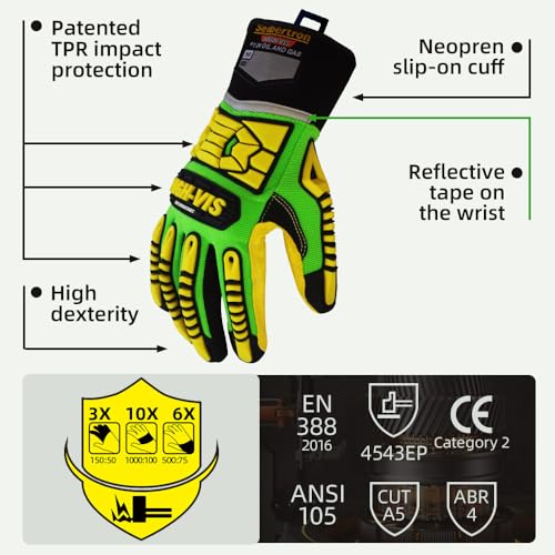 Seibertron High-Vis Series Cut Resistant Reducing Anti-Impact Mechanics Heavy Duty Safety Rescue Oil and Gas Gloves - color: Green-sdxc5 En388 4543ep Cut Resistant+clip, size: X-Large (Pack of 1)