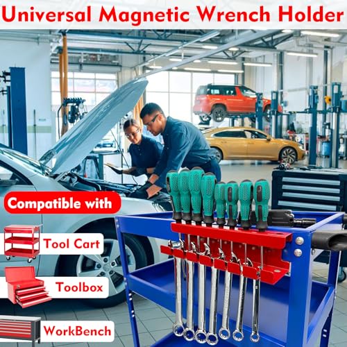 MUTUACTOR Magnetic Wrench Holder Heavy Duty,Anti-scratch Magnetic Mount Screwdriver Holders, 2 Layers Wrench Screw Drivers Holder for Work Bench Toolbox Tool Cart,1PCS,Red,9 Holes and 7 Slots - style: Red Screwdrivers Wrench Holder
