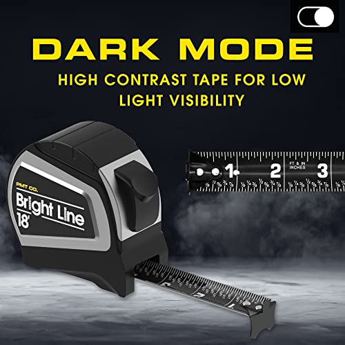 Perfect Measuring Tape - BrightLine High Contrast Dark Mode Easy Read Tape Measure for Low Light Visibility - Heavy Duty Rubber Case 18ft (Inch Fractions) Dual Sided Auto Lock Tape Measure Retractable - color: Black