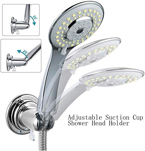JiePai Suction Cup Shower Head Holder for Handheld Shower-Adjustable,Chrome | 20° adjustable angle,Removable,No-drill wall mount,fits 3/4 handheld,Works on tile glass metal,For bathroom/RV - color: Adjustable Holder-Chrome