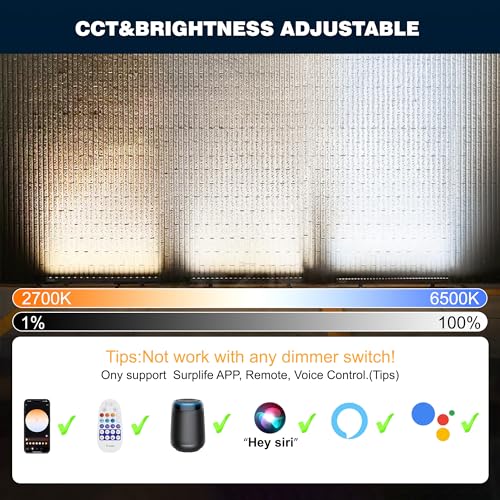 Smart Wall Washer Lights Adjustable Color Temperature 2700K-6500K,72W 9600lm 1%-100% Brightness Dimmable LED Bar Light APP & Remote Control for Outdoor, Compatible with Alexa/Google Assistant - color: 40" Tunable White(2700-6500K)