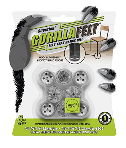 Slipstick GorillaFelt Chair Leg Floor Protectors for Hardwood Floors, Clear Sleeve Felt Pads for Furniture That Stay On, Fits Round & Square Legs, Includes 8 Premium Transparent Chair Socks, CB182 - size: 5/8 Inch - 7/8 Inch Sleeve 8 Pack