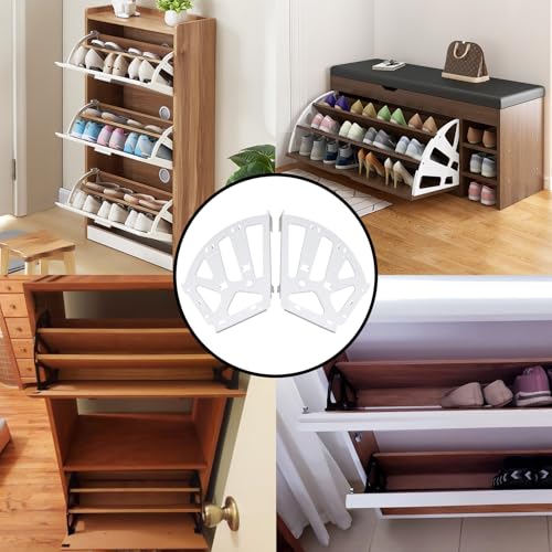 Coshar 4Pcs 3 Layers Shoes Drawer Hinges Fan Shape Shoe Cabinet Rack,White | 3 Layers,Stainless Steel Shoe Cabinet Rack Flip Frame, Replacement Fittings, Furniture Parts Hardware - color: White, size: 3 Layers