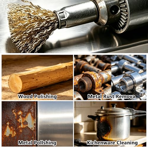 Brass Coated Wire Brush Set for Drill, 1/4 Inch Shank,Crimped Carbon Steel Bristles for Rust Removal, Paint Stripping, Corrosion Cleaning, Surface Scrubbing, Deburring (10mm,20pcs) - size: 10mm,20pcs