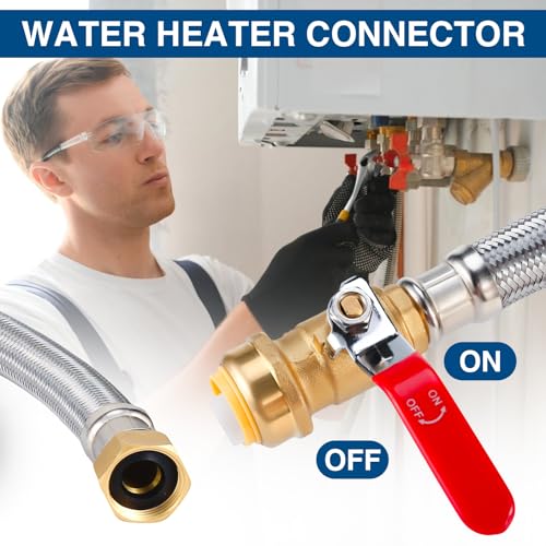 Heavy Duty 24" Braided Stainless Steel Hot Water Heater Hose – 3/4 Inch FIP x 3/4 Inch Ball Valve, Push-to-Connect Brass Fitting - size: 3/4"Ball Valve X 3/4" FIP-1PC