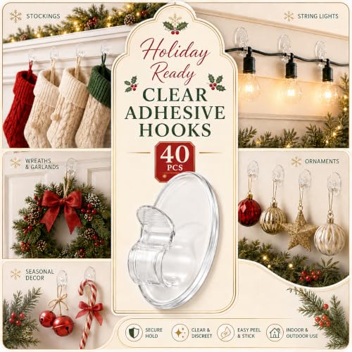 Outdoor String Lights Adhesive Hooks - 40Pcs Clips 3X Stronger Adhesion - color: Clear 40 hooks
