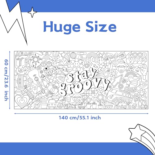 Dvbonike Jumbo Stay Groovy Coloring Poster Retro Hippie Boho DIY Paper - style: Groovy