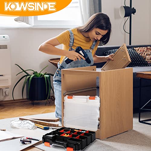 Kowsinde Double Side Tool Organizer, Hardware Storage Box, 34-Compartments Small Parts Organizer with Removable Dividers for Screws, Nuts, Nails, Bolts