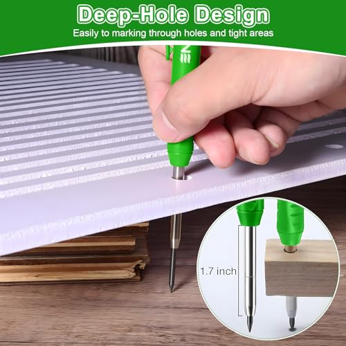 Hiboom 4 Pack Carpenter Pencil with 36 Refills Built In Sharpener (Green) - color: Green