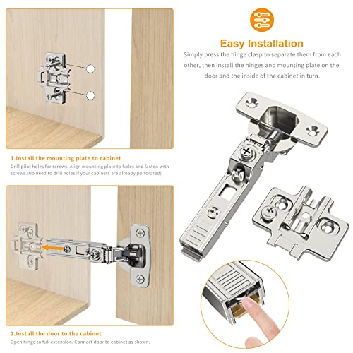 Chibery 10 Pack Frameless Half Overlay Soft Close Concealed European Hinges, Self Closing Satin Nickel, 105 ° Open Angle 4D Adjustment, Speed Control, Clip On, Stainless Steel for Cabinet Door - size: Half Overlay