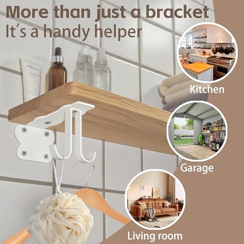 SOGAL 5 Inch Shelf Brackets with 4 Hooks, White Floating Shelf Bracket Invisible Supports 4 Pack - color: White, size: 5 Inch