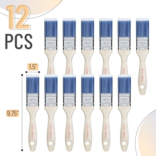 Bates- Paint Brushes, 1.5-Inch, 12 Pack, Treated Wood Handle, Paint Brushes for Walls - color: Wood Handle, size: 12 Pack, 1.5"