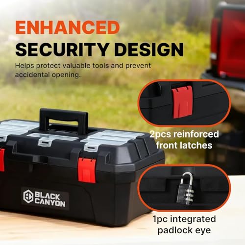 Black Canyon 19 Inch Portable Plastic Tool Box, 19 in × 9.6 in × 8.3 in, Padlockable 1 Piece 19 in - size: 19 IN/PLAS