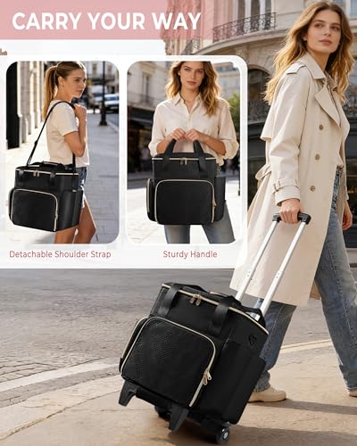 Rolling Hair Tools Travel Bag, Hairstylist Bag with Wheels, Black - color: Black