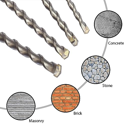 17 Pcs SDS Plus Rotary Hammer Drill Bits and Chisels Set, Carbide-Tipped Masonry Drill Bits and Chisels for Concrete, Stone, Brick, with Storage Case - size: 12pcs Bits + 5pcs Chisels