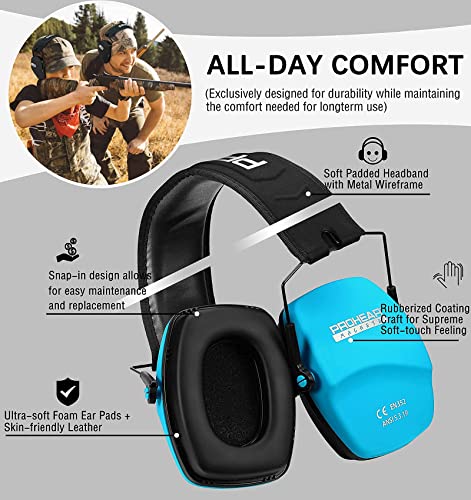 PROHEAR 016 NRR 26dB Shooting Ear Protection, Slim Passive Earmuffs - color: Blue