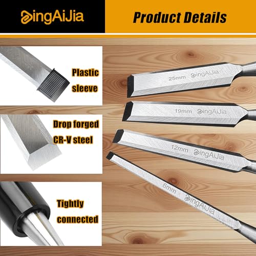 4 Pcs Wood Chisel Set for Woodworking (1/4", 1/2", 3/4", 1")
