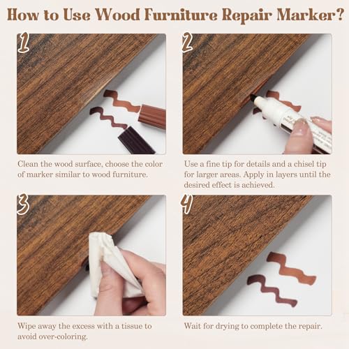 DEWEL Dual-Tipped Furniture Markers Touch Up, Upgrade 17 Pcs Wood Furniture Repair Kit, Wood Touch Up Markers and Wax Sticks with Repair Tools, Easily Repair Wood Floor Scratches, Wood Stain and Dents