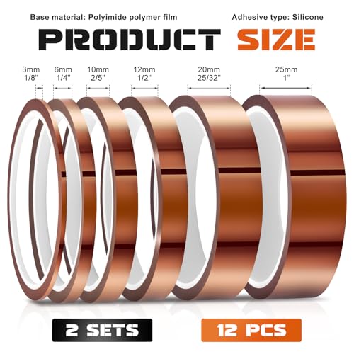 2 Set 6-Size Polyimide High Temp Tape, No Residue for Soldering Sublimation