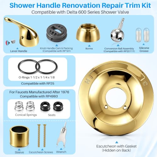 Shower Trim Kit Compatible with Delta RP54870, Lever, Polished Brass - color: Polished Brass