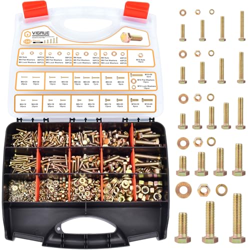 VIGRUE 1045PCS Grade 8.8 Metric Bolts and Nuts Assortment, M4 M5 M6 M8 M10 Bolt Assortment, Heavy Duty Zinc Plated, Length from 12mm - 30mm - size: 1045PCS M4 M5 M6 M8 M10 Bolts