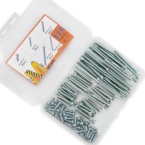 115 Pcs 5 Sizes #8-32 Machine Screws Knob Cabinet Screws Electricians Screws, Carbon Steel Zinc-Plated Phillips Pan Head Machine Screws Assortment Kit - size: #8-32-5Size-115P