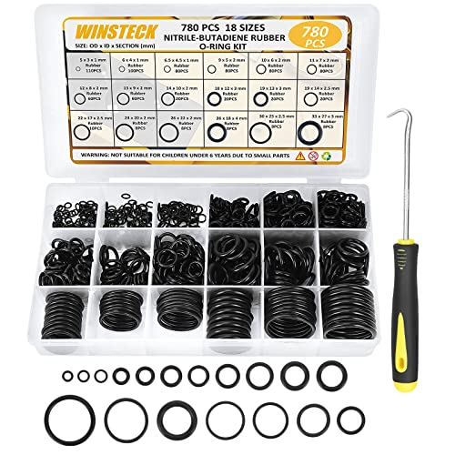 780PCS 18 Sizes Rubber O Ring Assortment Kit with 180° Pick & Hook Tool - size: 780PCS