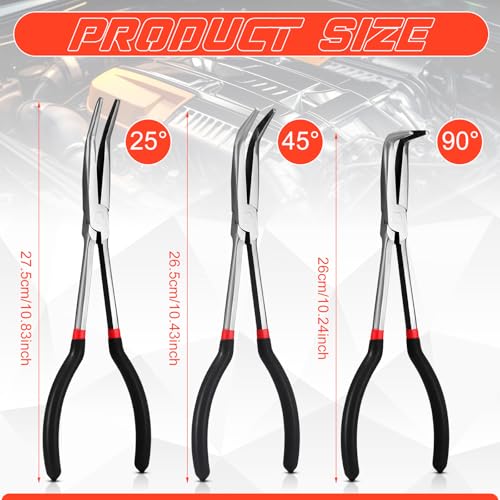 3 Pcs 11 Inch Needle Nose Pliers Set 25° 45° 90° Bent Nose Pliers for Commodity Production, Hardware Bending and Electronic Assembly
