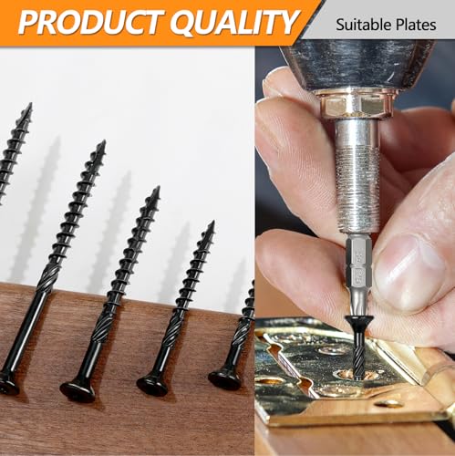 #8#10 Wood Screws Kit, 6 Sizes (1-1/4", 1-5/8", 2", 2-1/2", 3", 3-1/2") - color: Black
