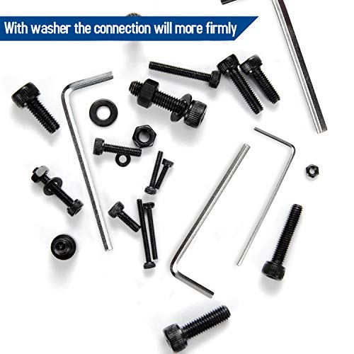 NINDEJIN M2 M3 M4 M5 Hex Socket Head Cap Screw Bolts Nuts and Washer Assortment Kit, 1060PCS Black Machine Screws Set, 12.9 Carbon Steel Small Metric Screws with 4PCS Allen Wrenches - size: M2 M3 M4 M5 1060